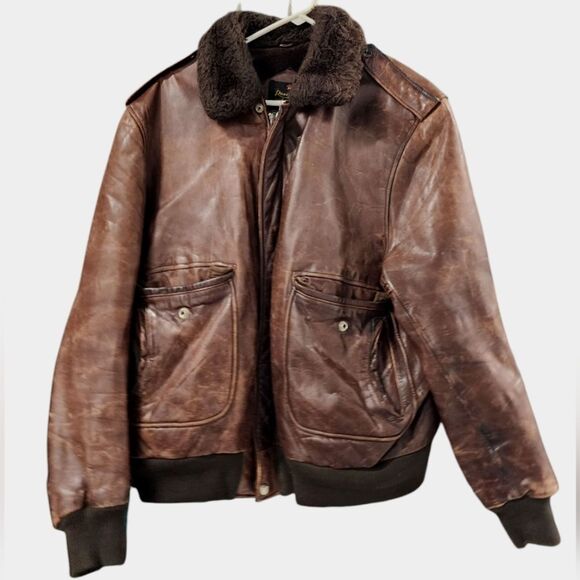 Men's Vintage Brown Leather Bomber Jacket - Picture 1 of 4
